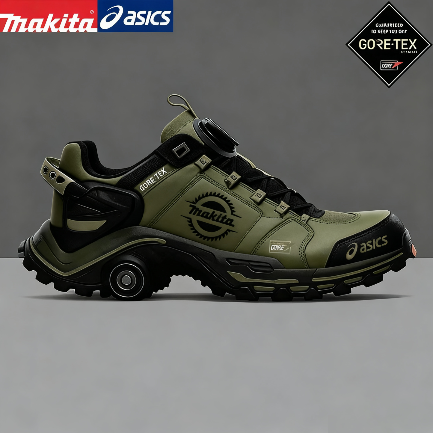 Férfi MAKITA® és ASICS® munkáscipő acél orrú, repedés- és átszúrásálló talppal.