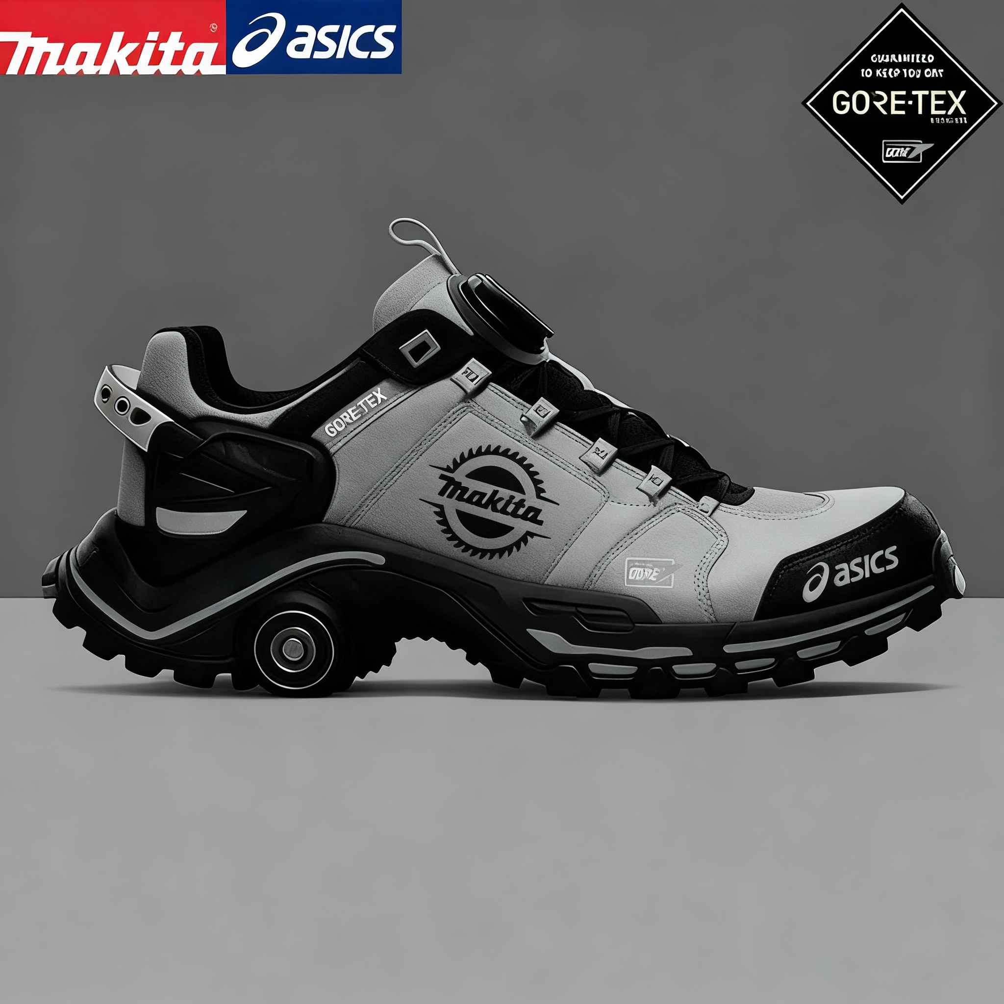 Férfi MAKITA® és ASICS® munkáscipő acél orrú, repedés- és átszúrásálló talppal.