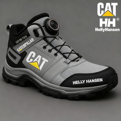 Ciepłe, zimowe, wodoodporne i odporne na przebicie męskie buty robocze marki CAT i Helly Hansen.