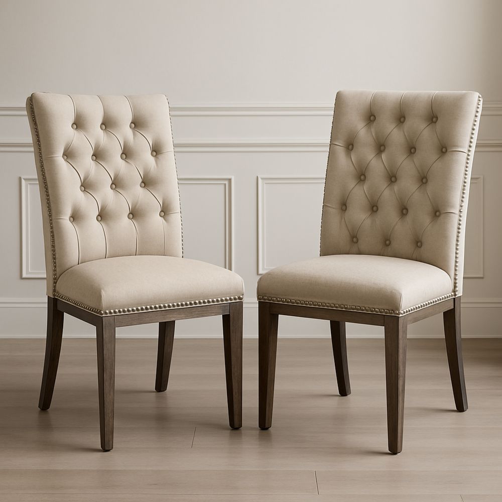 Pellavaverhoiltu ruokailutuolipari kiinteästä puusta beige-Pureauroravital