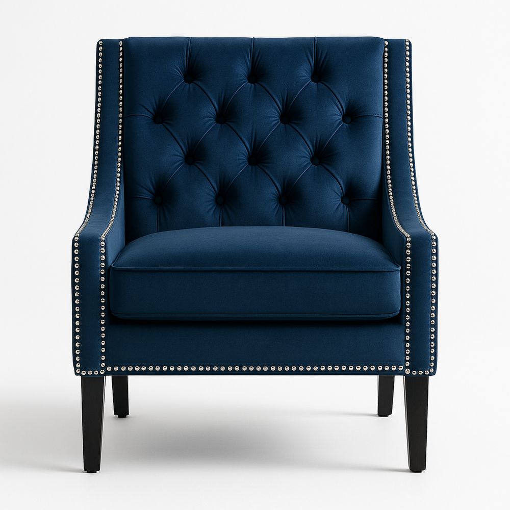 Tummansininen Samettinen Nojatuoli Metalliniiteillä-Pureauroravital