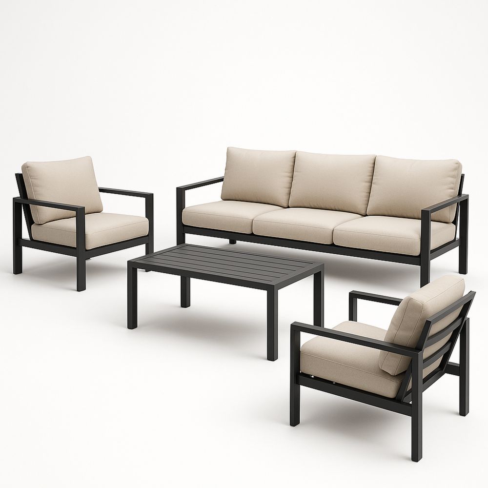 Metallinen ulkoterassisohvasetti alumiinirungolla, beige/musta-Pureauroravital