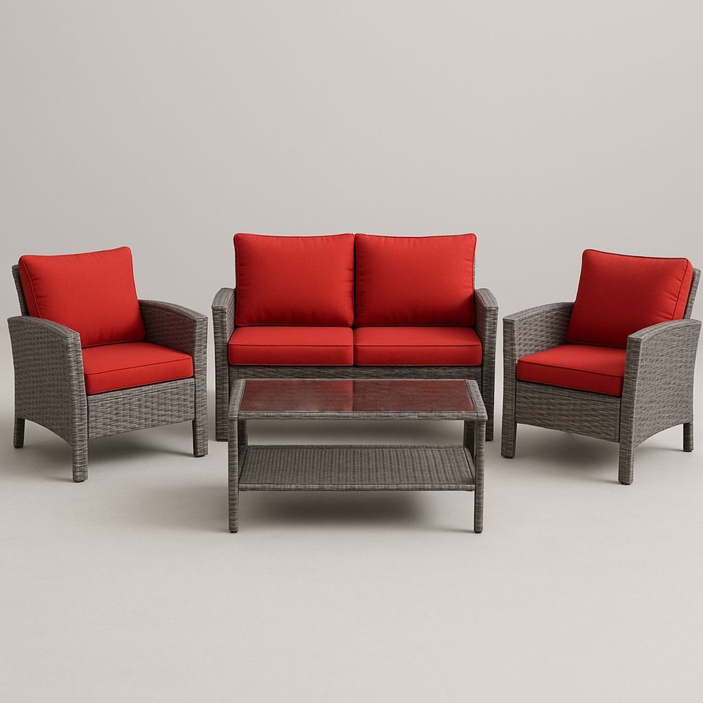 Polyrottinki ulkokalustesarja lasipöytä punainen/harmaa-Pureauroravital