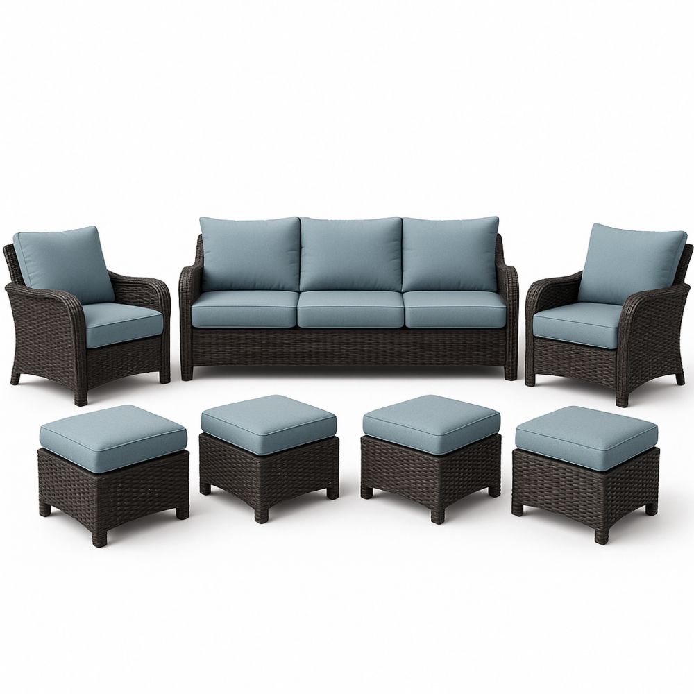 Polyrottinki ulkokalustesarja sinisillä pehmusteilla-Pureauroravital