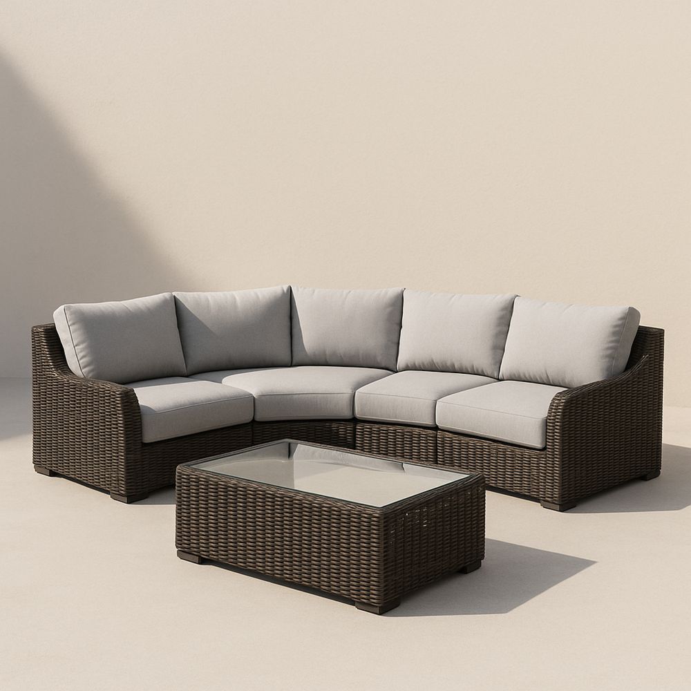 Polyrottinki Kulmasohva Setti Karkaistulla Lasi Pöydällä Harmaa-Pureauroravital