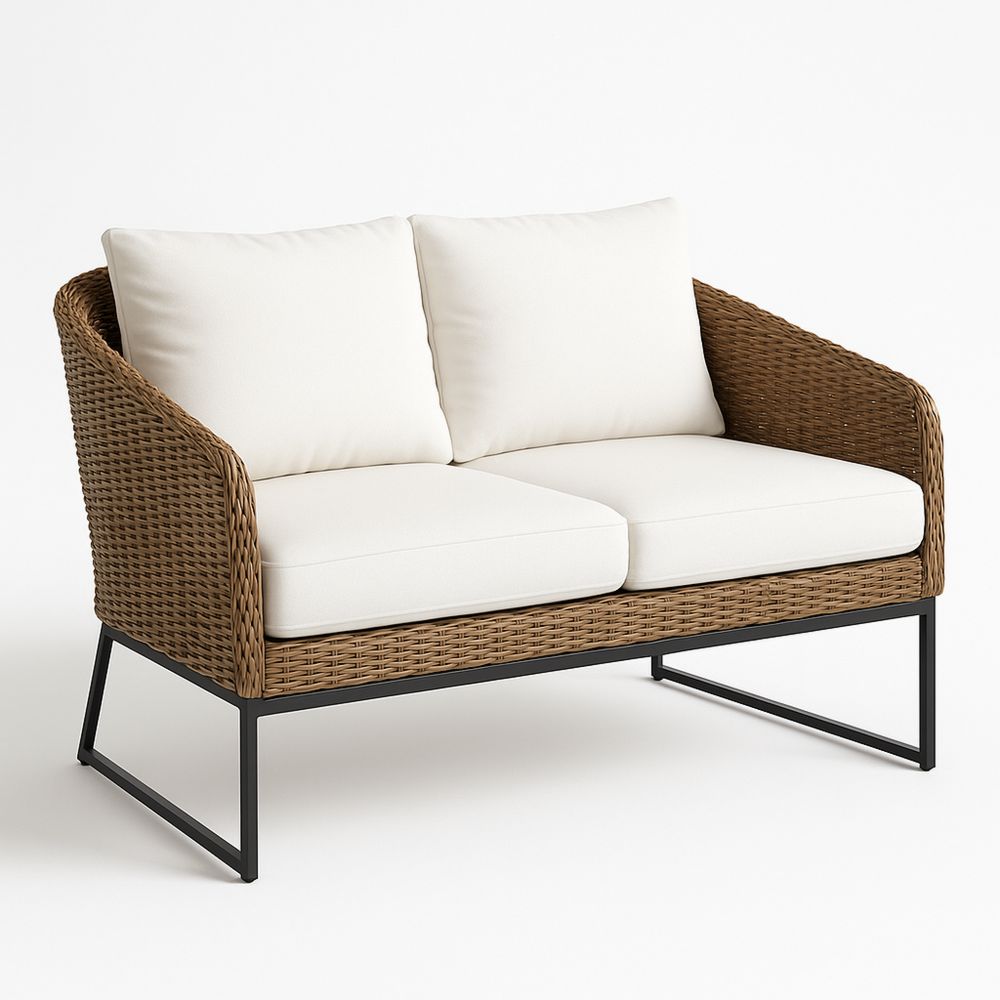 Polyrottinki ja metallinen 2-istuttava sohva valkoinen/ruskea-Pureauroravital