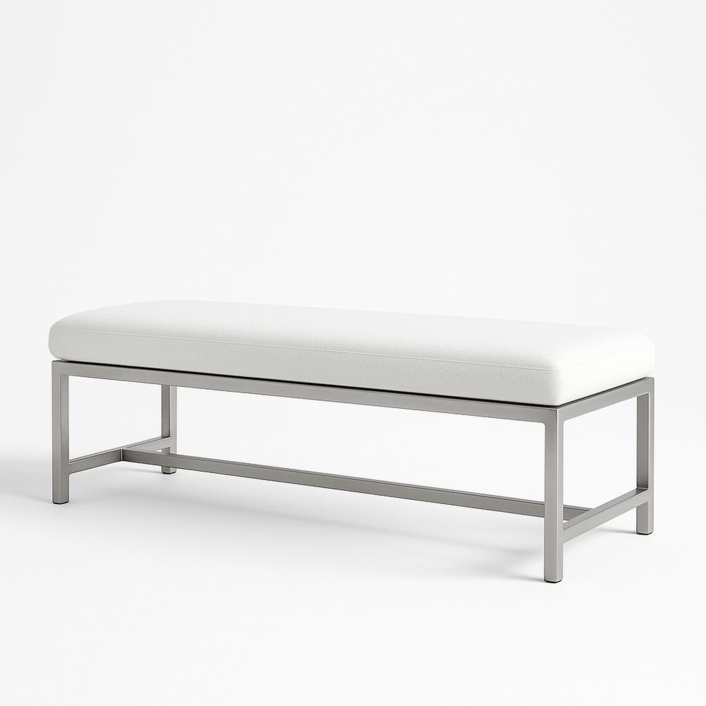 Metallinen penkki polyesterityynyllä valkoinen 150cm-Pureauroravital