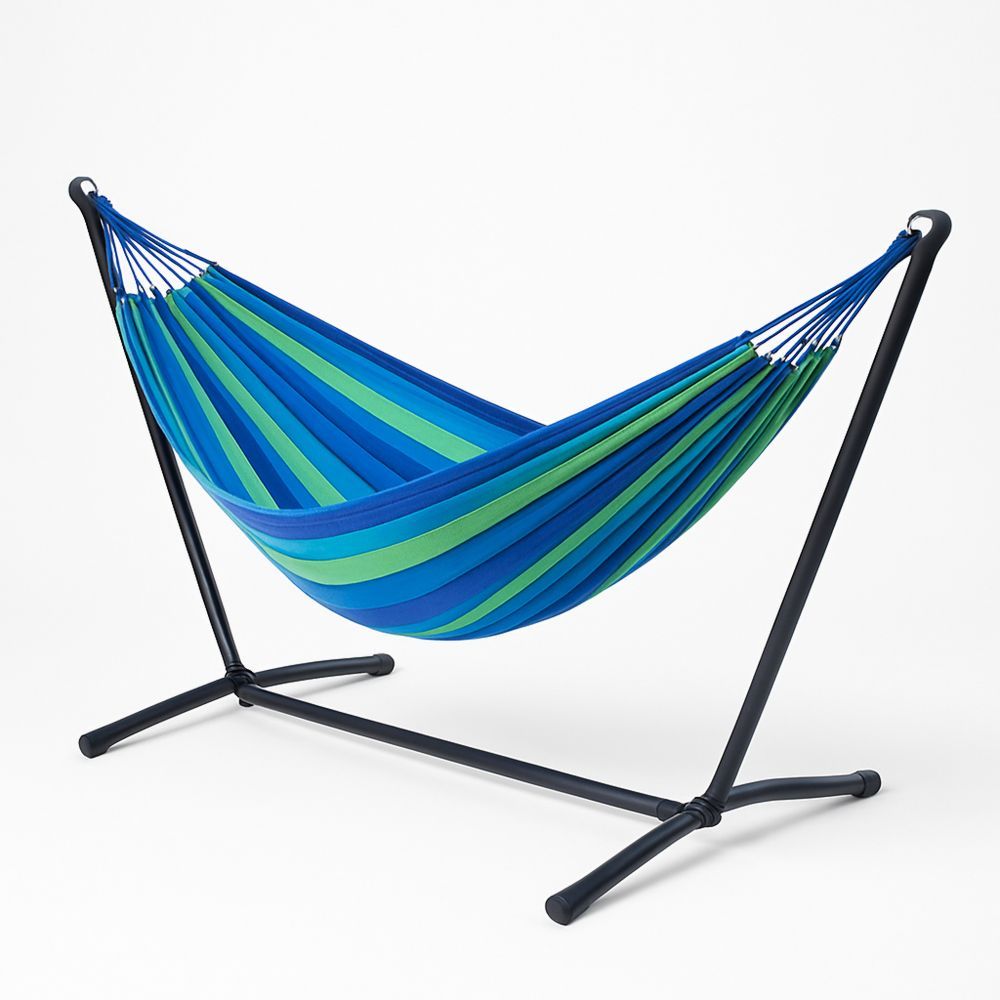 Puuvilla Riippumatto Metallikehyksellä Sininen/Vihreä-Pureauroravital