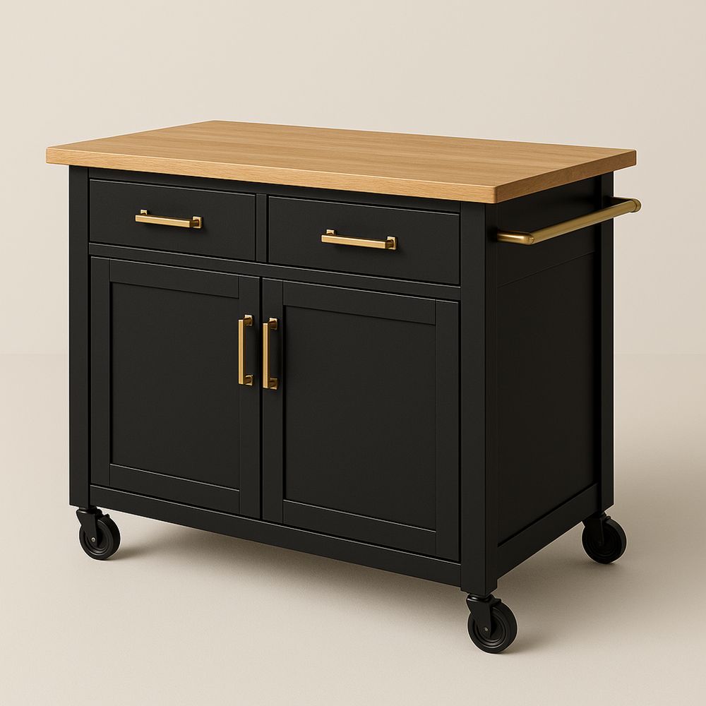 Keittiösaareke pyörillä tammi/metalli musta 90cmx75cmx90cm-Pureauroravital