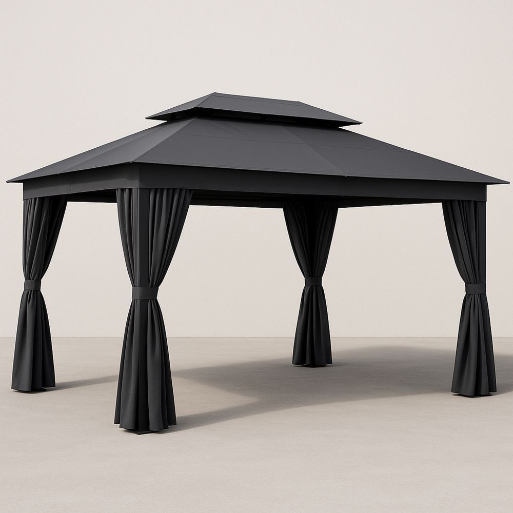 Alumiininen ulkopaviljonki, polyesteriverhoilla, musta, 350x350 cm-Pureauroravital