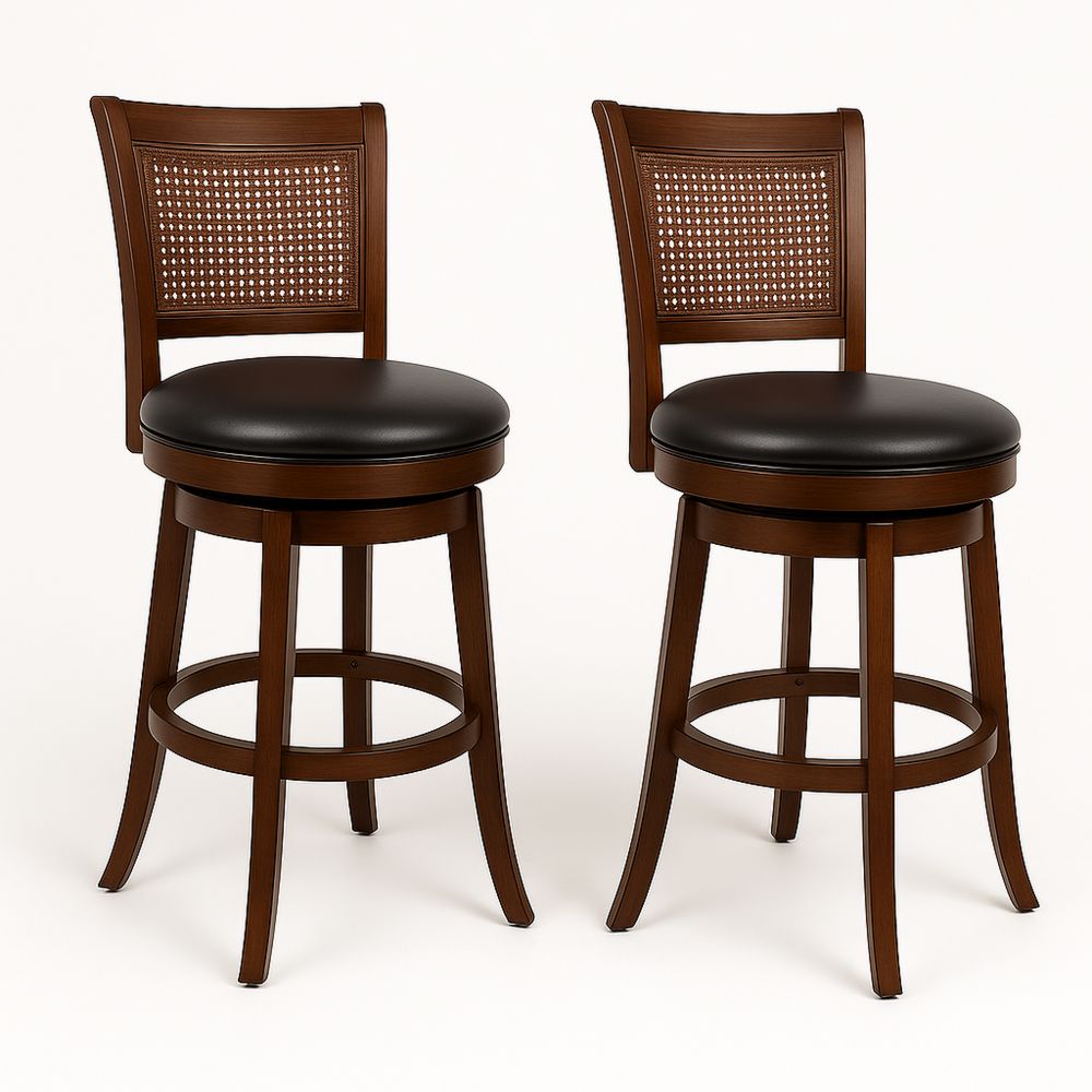 Kaksi Puista Baarituolia Keinonahkapehmusteella-Pureauroravital