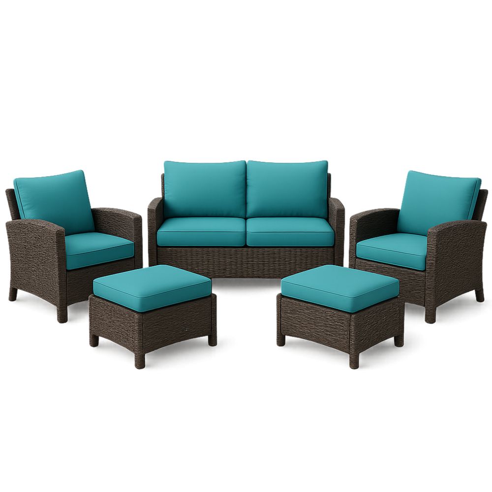 Polyrottinki ulkosarja tyynyillä 2 nojatuolia 1 sohva 2 rahi ruskea turkoosi-Pureauroravital