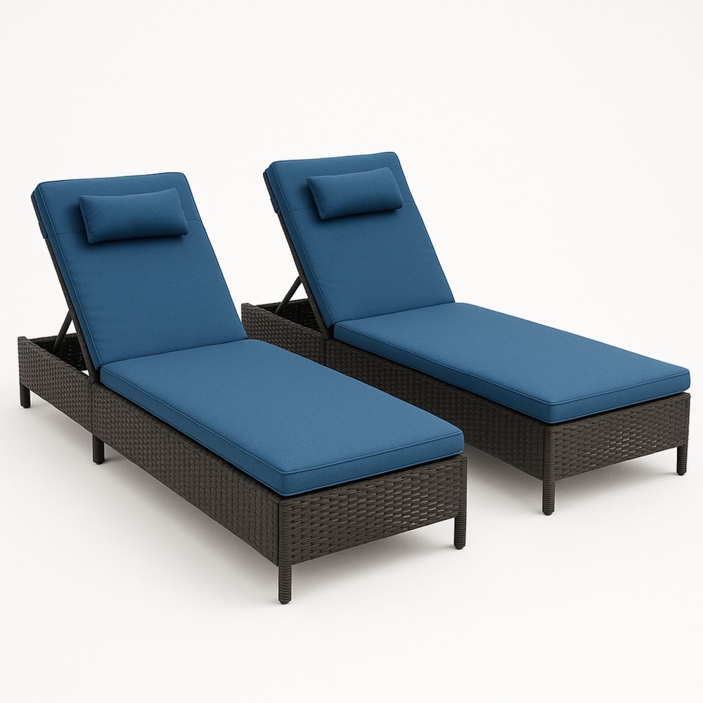 Polyrottinki Aurinkotuoli Setti 2 Kappaletta Siniset Polyesteripehmusteet-Pureauroravital