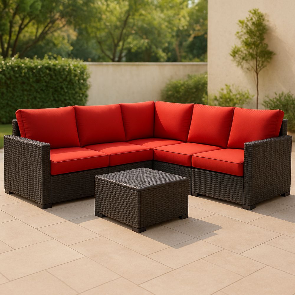 Polyrottinkinen Ulkokulmasohvasarja Punaisilla Tyynyillä-Pureauroravital