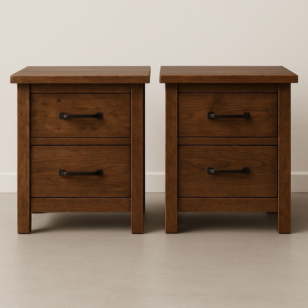 Kaksi Yöpöytää Tammi ja Metallikahvat-Pureauroravital