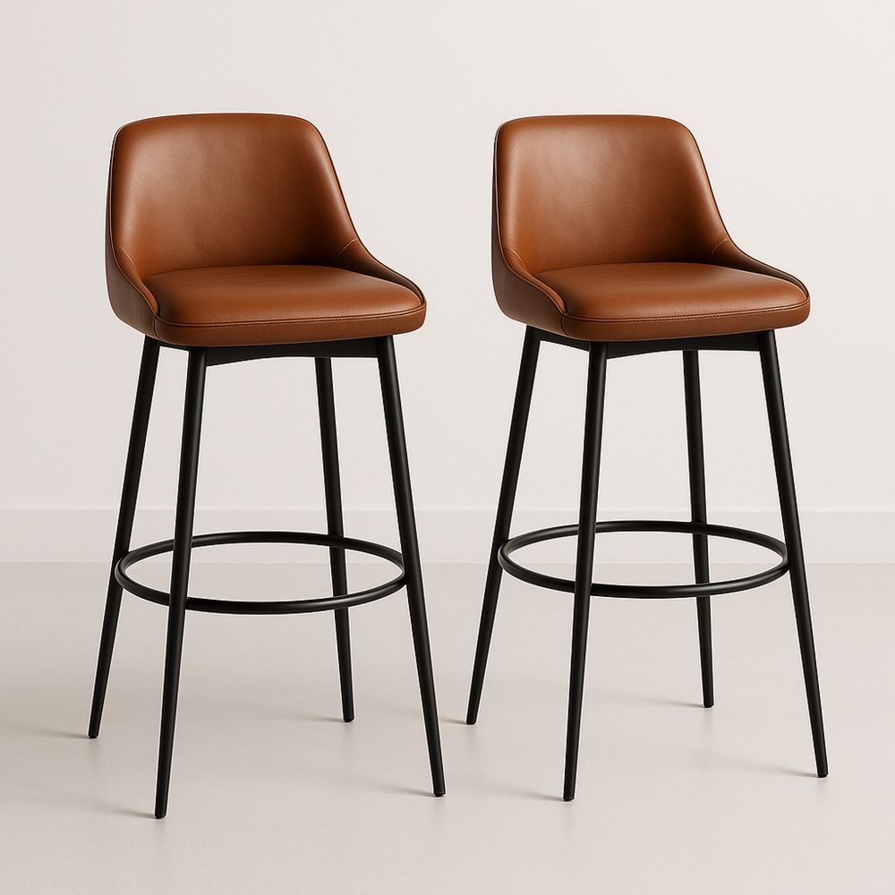 Kaksi baarijakkaraa ruskea PU-nahka ja musta metallirunko-Pureauroravital