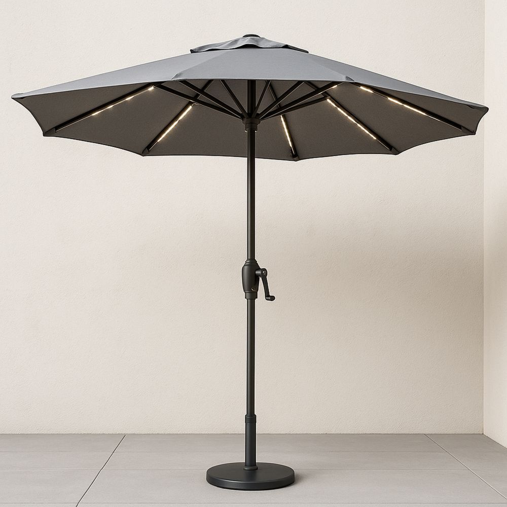 Harmaa terassivarjo 3m LED-valoilla alumiini/polyesteri-Pureauroravital