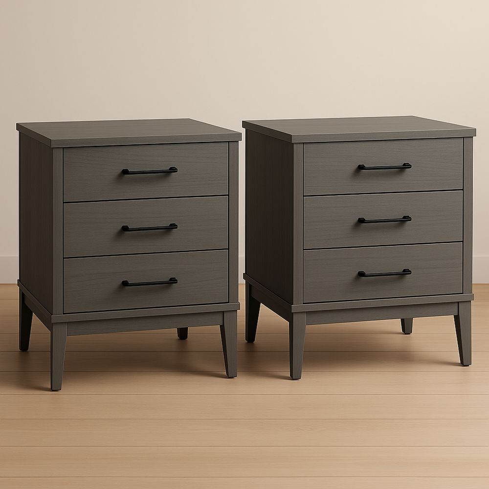 Yöpöydät Kaksiosainen Setti 3 Laatikoilla MDF Harmaa 50x40x60 cm-Pureauroravital