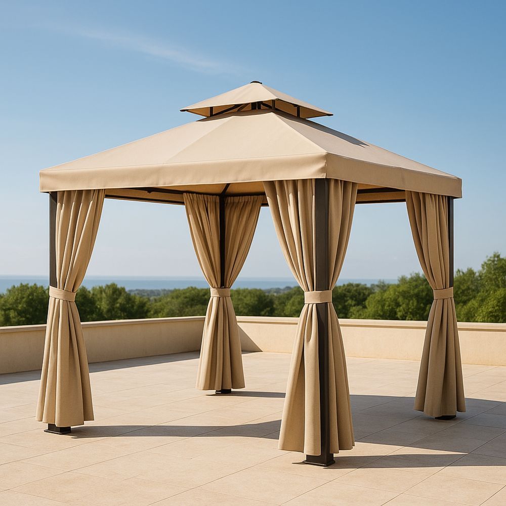 Paviljonki polyesterikankaasta ja teräsrungolla 300x400 cm, hiekanvärinen-Pureauroravital