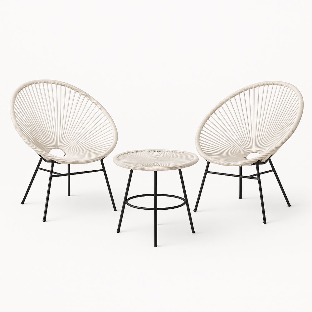 Ulkokalustesetti 2 tuolia ja 1 pöytä teräsrunko beige-Pureauroravital