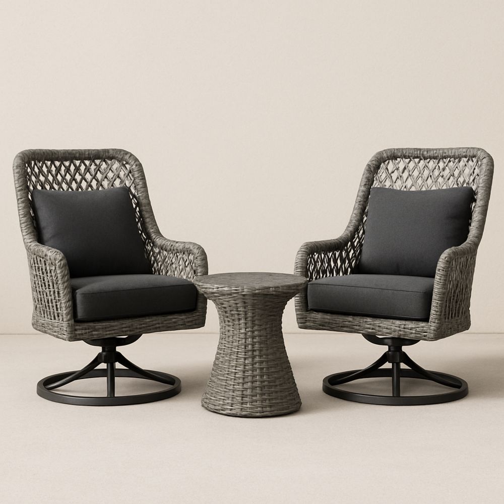 Polyrottinki terassisetti pyöreä pöytä harmaa tummanharmaat istuimet 2 kpl-Pureauroravital