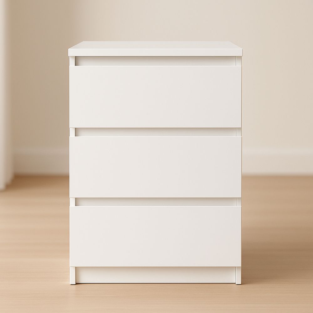 Valkoinen MDF Kolmilaatikkoinen Yöpöytä 80x48x78cm-Pureauroravital