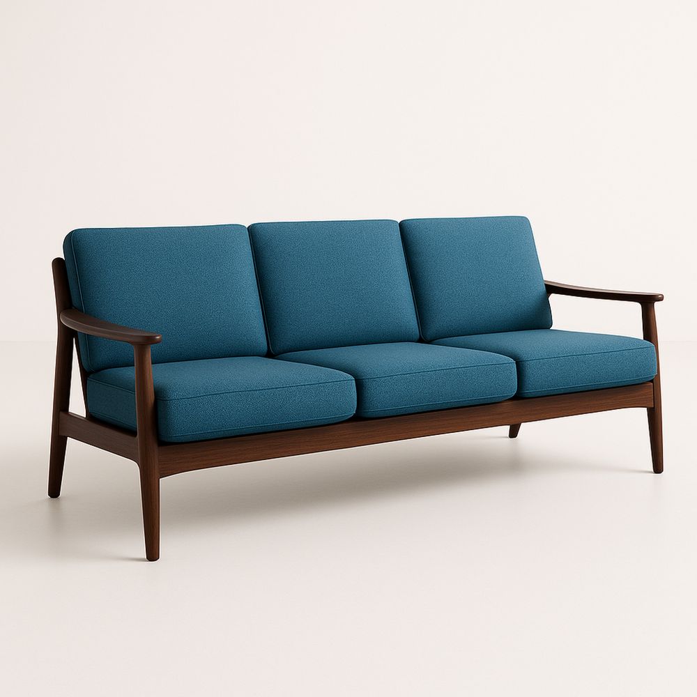 Kolmen istuttava sohva pähkinäpuu sininen polyesteri 200 cm-Pureauroravital