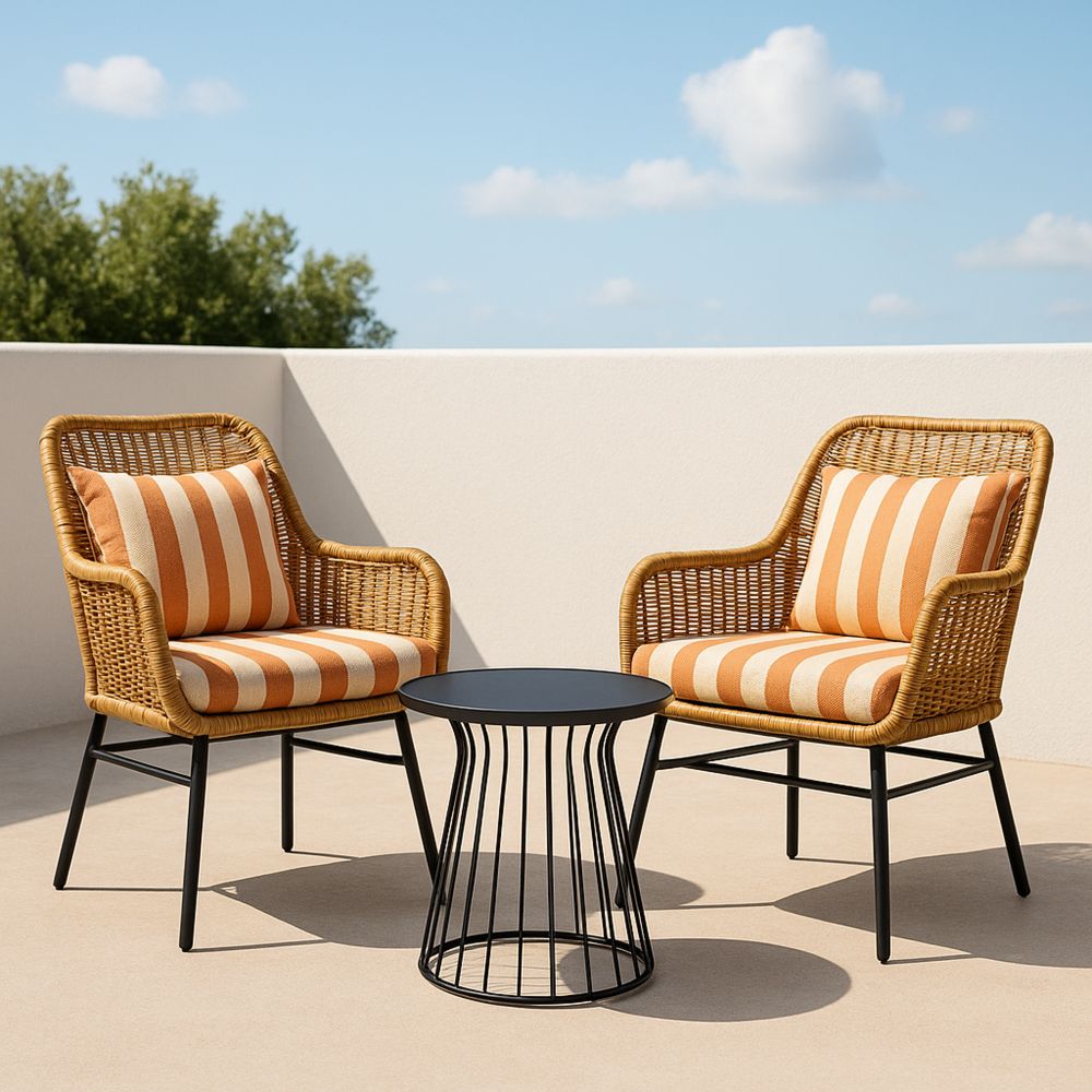 Synteettinen Rottinki Ulkotuolisetti ja Teräspöytä Oranssi-Pureauroravital