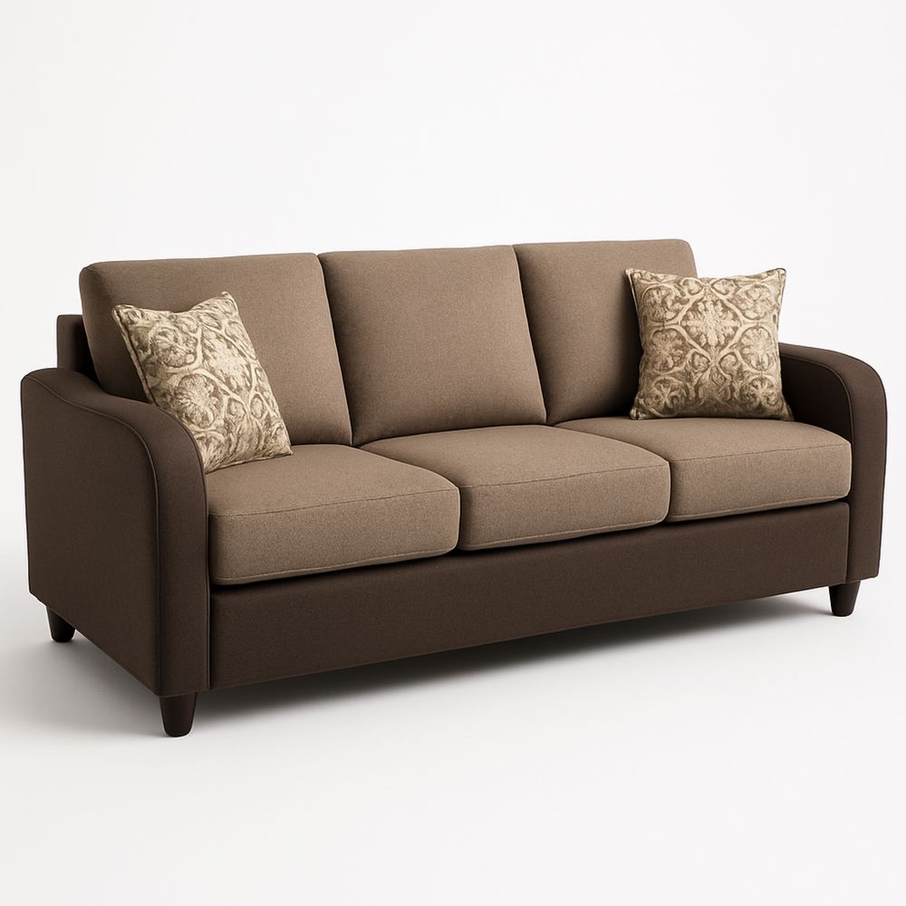 Kolmen istuttava polyesterikankaasta valmistettu ruskea sohva-Pureauroravital