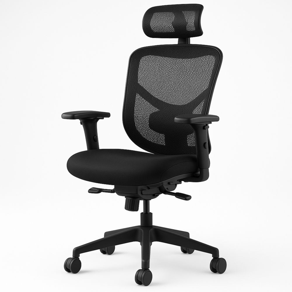 Toimistotuoli mustalla verkkoselkätuella ja kangasistuimella-Pureauroravital