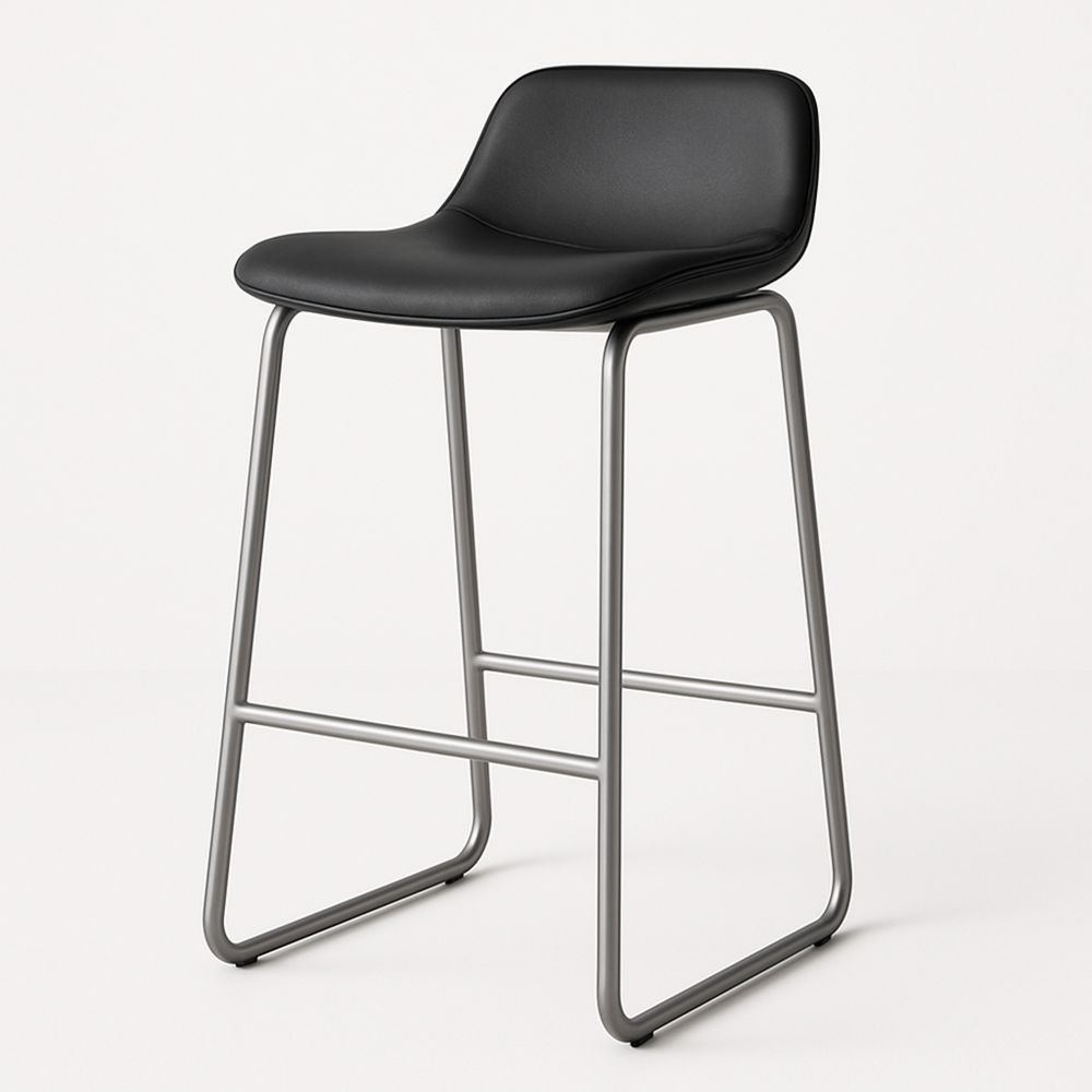 Baarituoli Nahkaverhouksella ja Metallirungolla, Musta-Pureauroravital