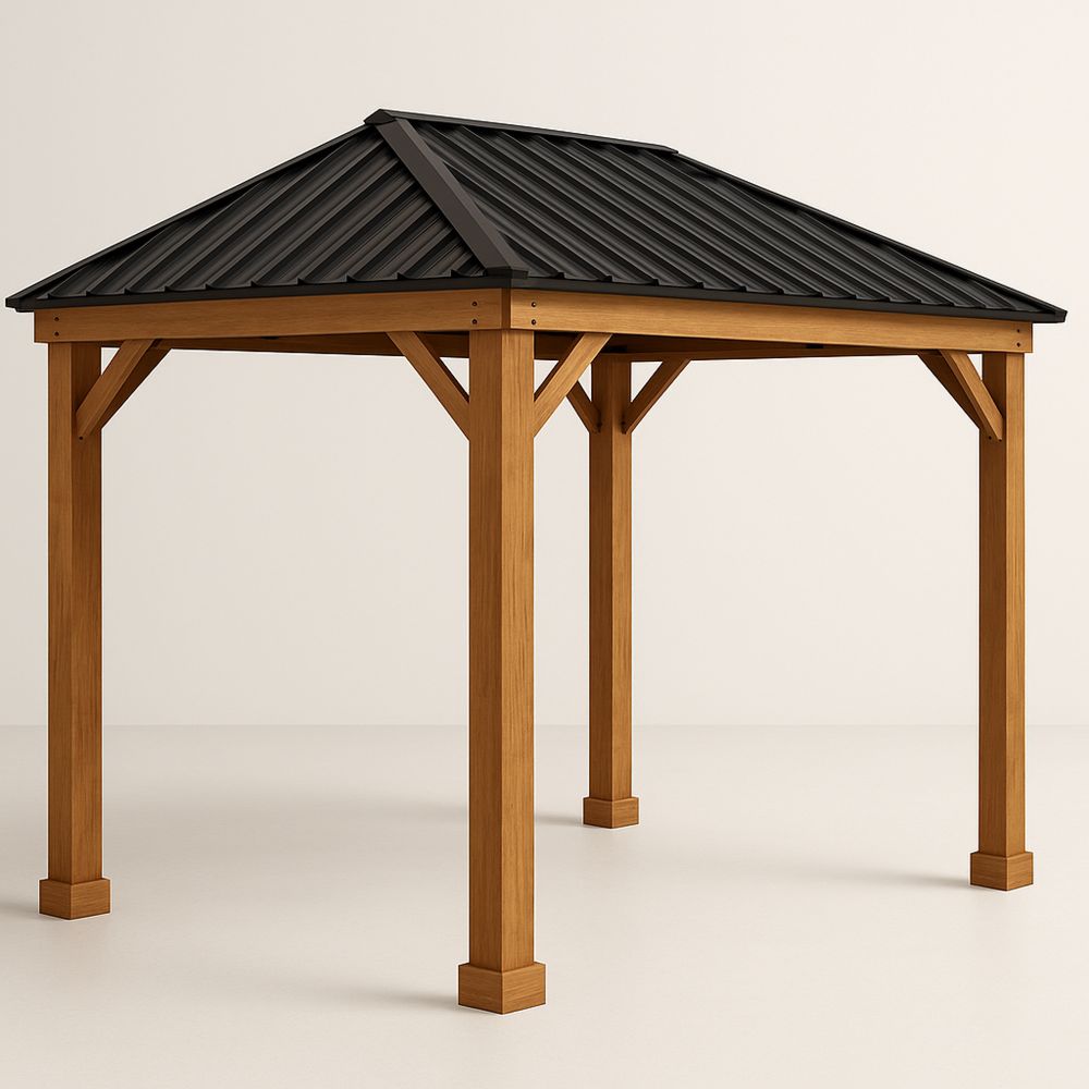 Puutarhapaviljonki metallikatolla 300x300x250 cm puu/musta-Pureauroravital