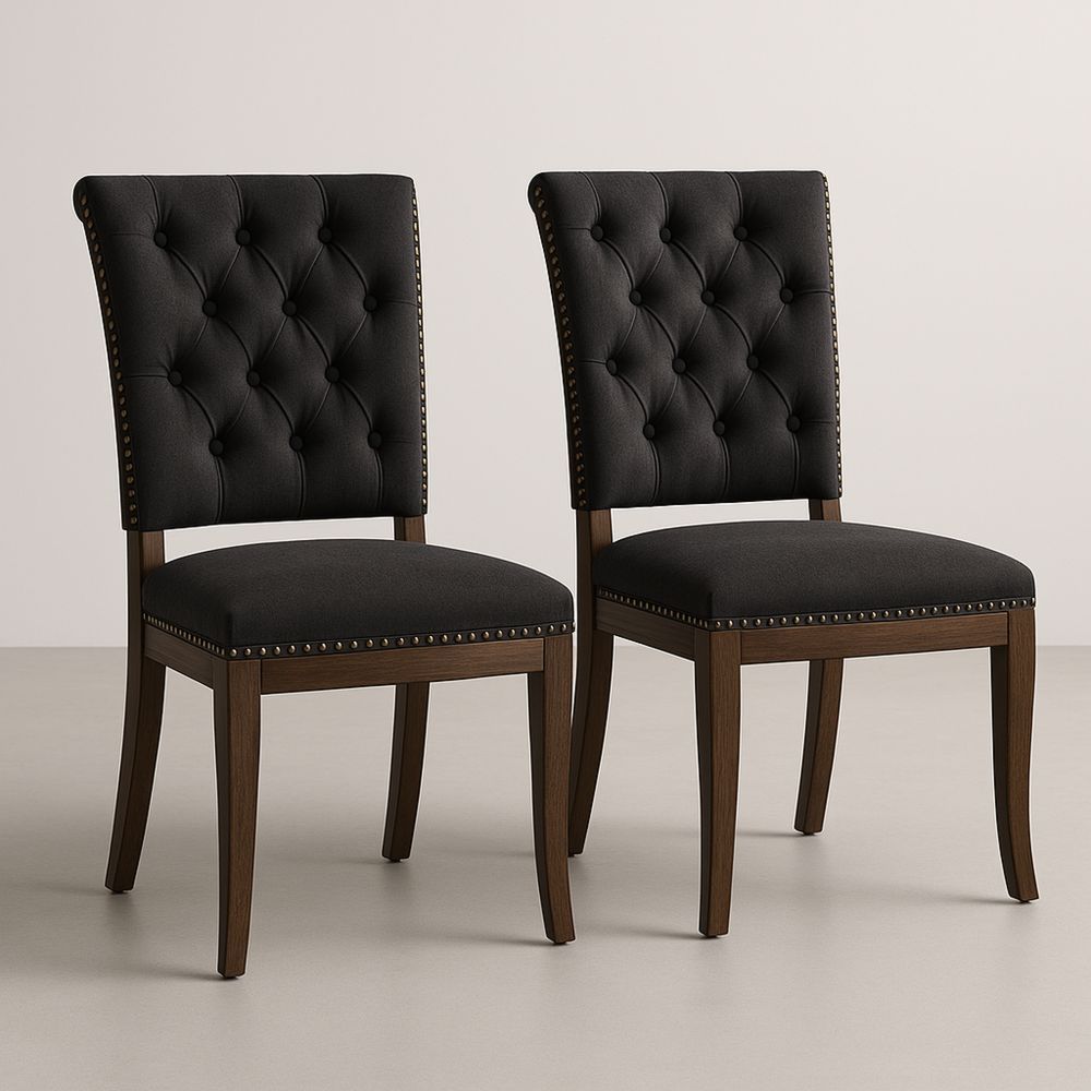 2 kpl musta polyesteri ruokatuoli massiivipuurunko-Pureauroravital