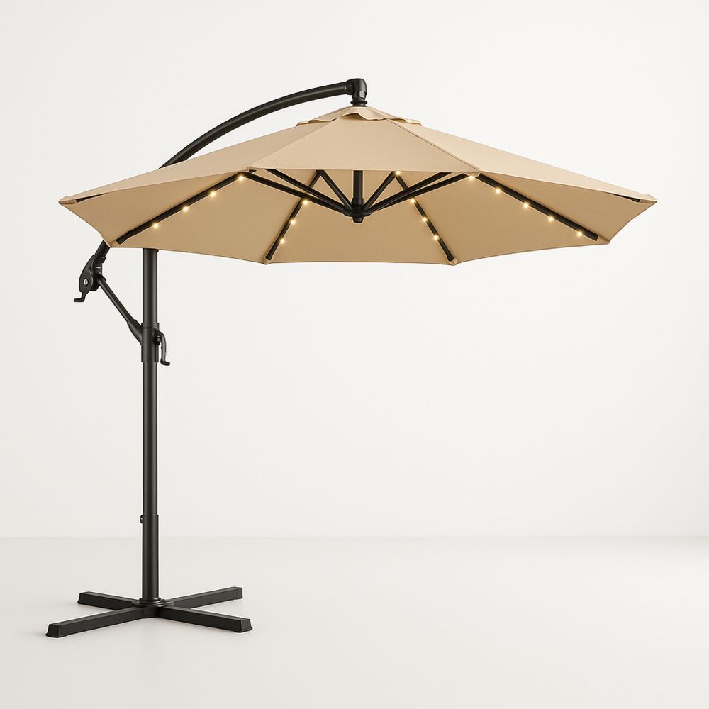 Teräsrunko Aurinkovarjo LED-valoilla Ø300cm Beige-Pureauroravital