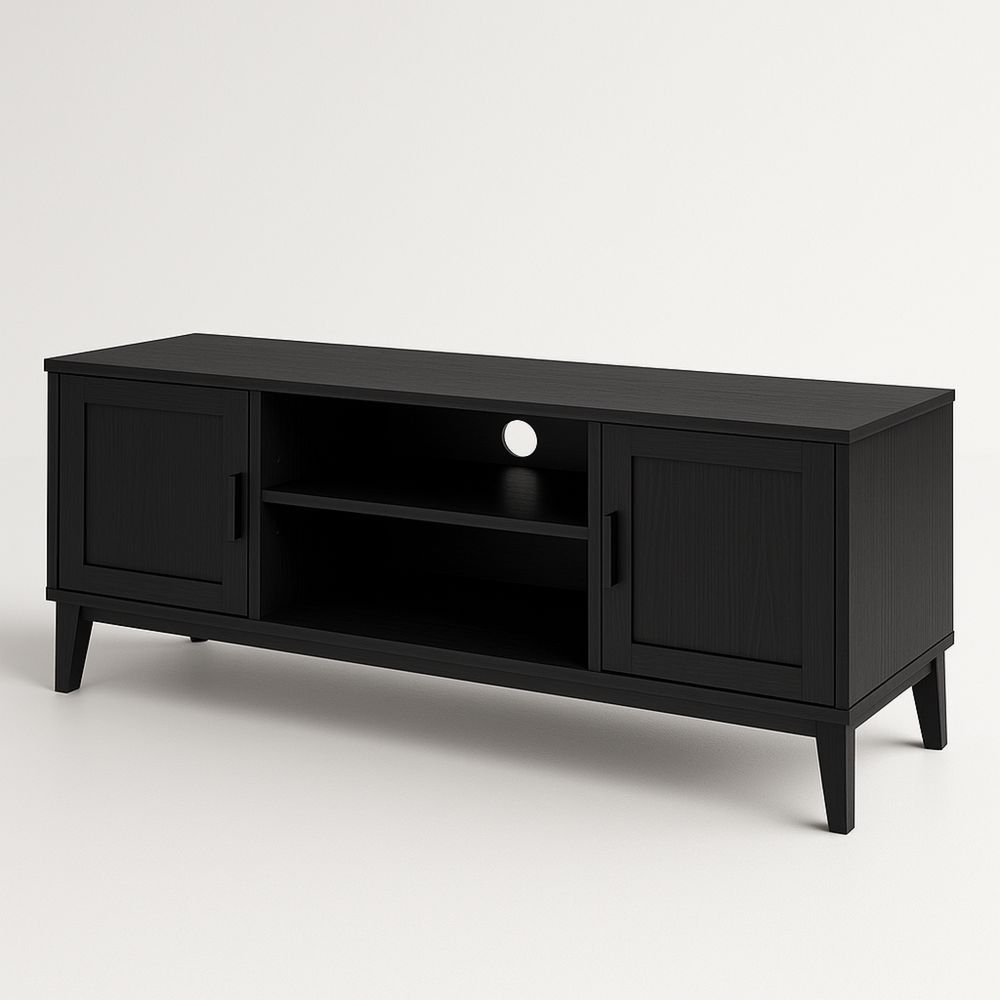 TV-taso musta lastulevy kahdella ovella 120x40x50 cm-Pureauroravital