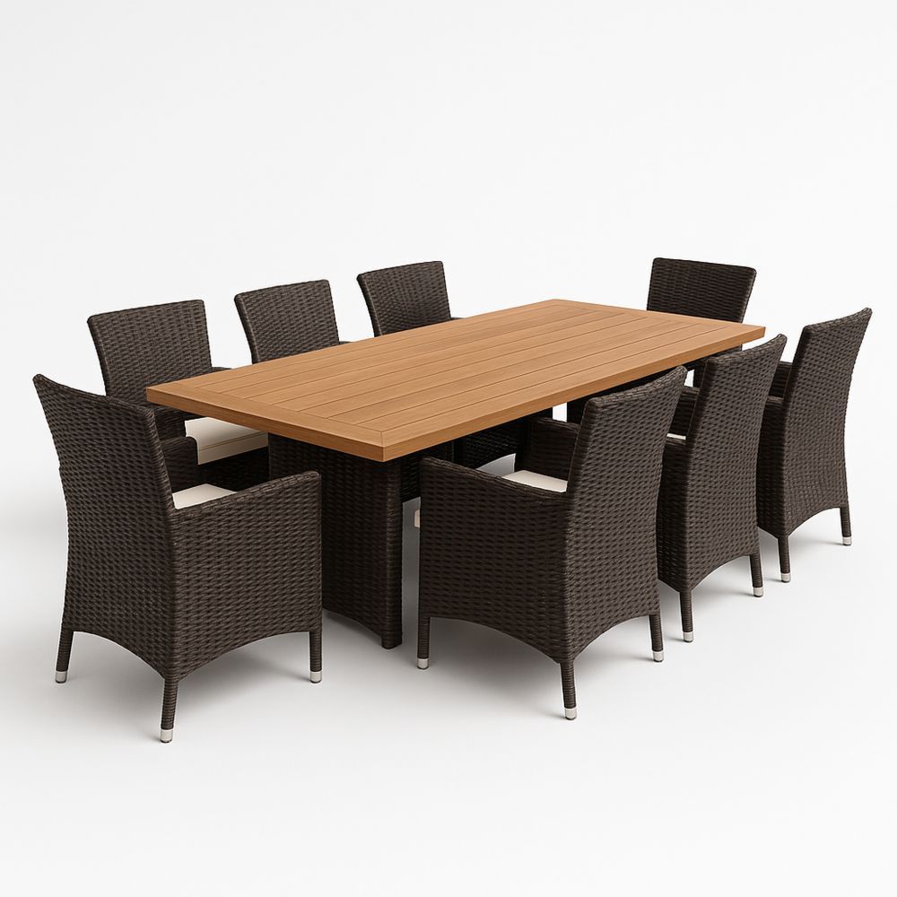 Puupöytäsetti ulkokäyttöön 8 polyrottinkituolia-Pureauroravital