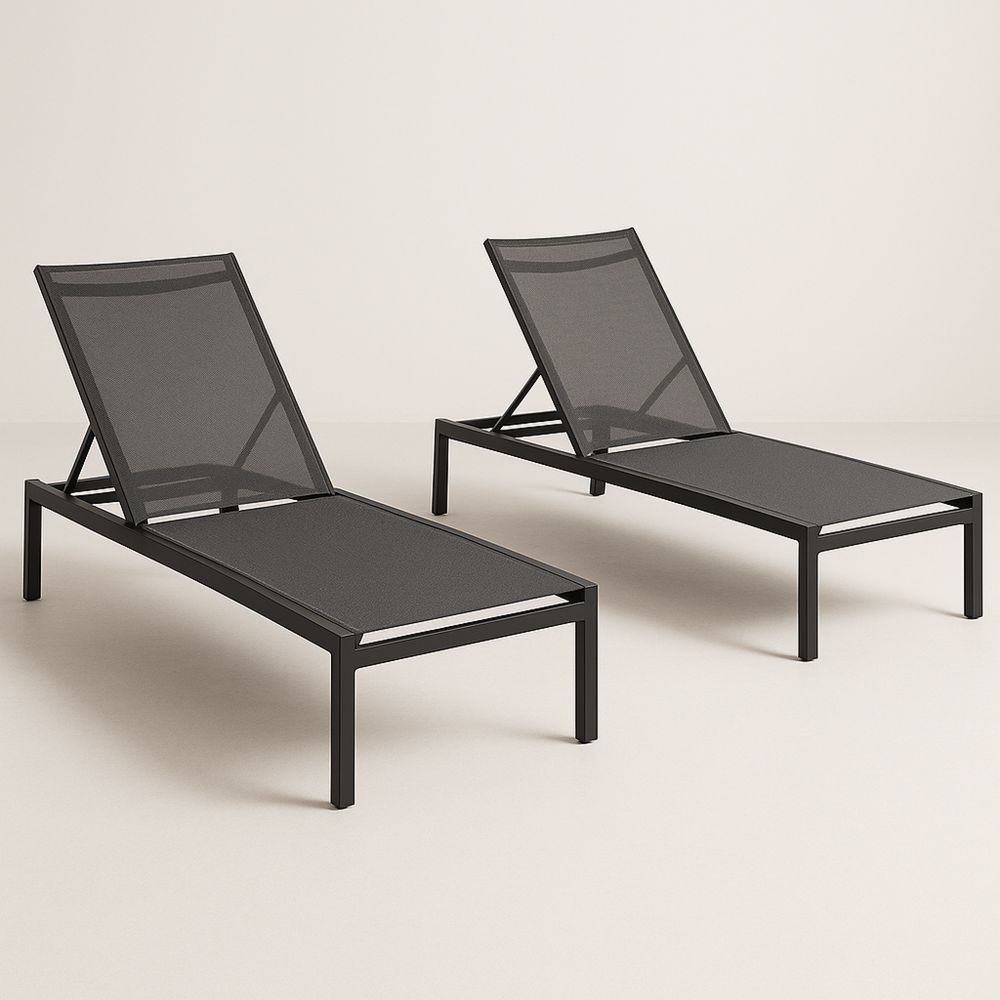 Kaksi säädettävää alumiini- ja textilene-aurinkotuolia musta-Pureauroravital