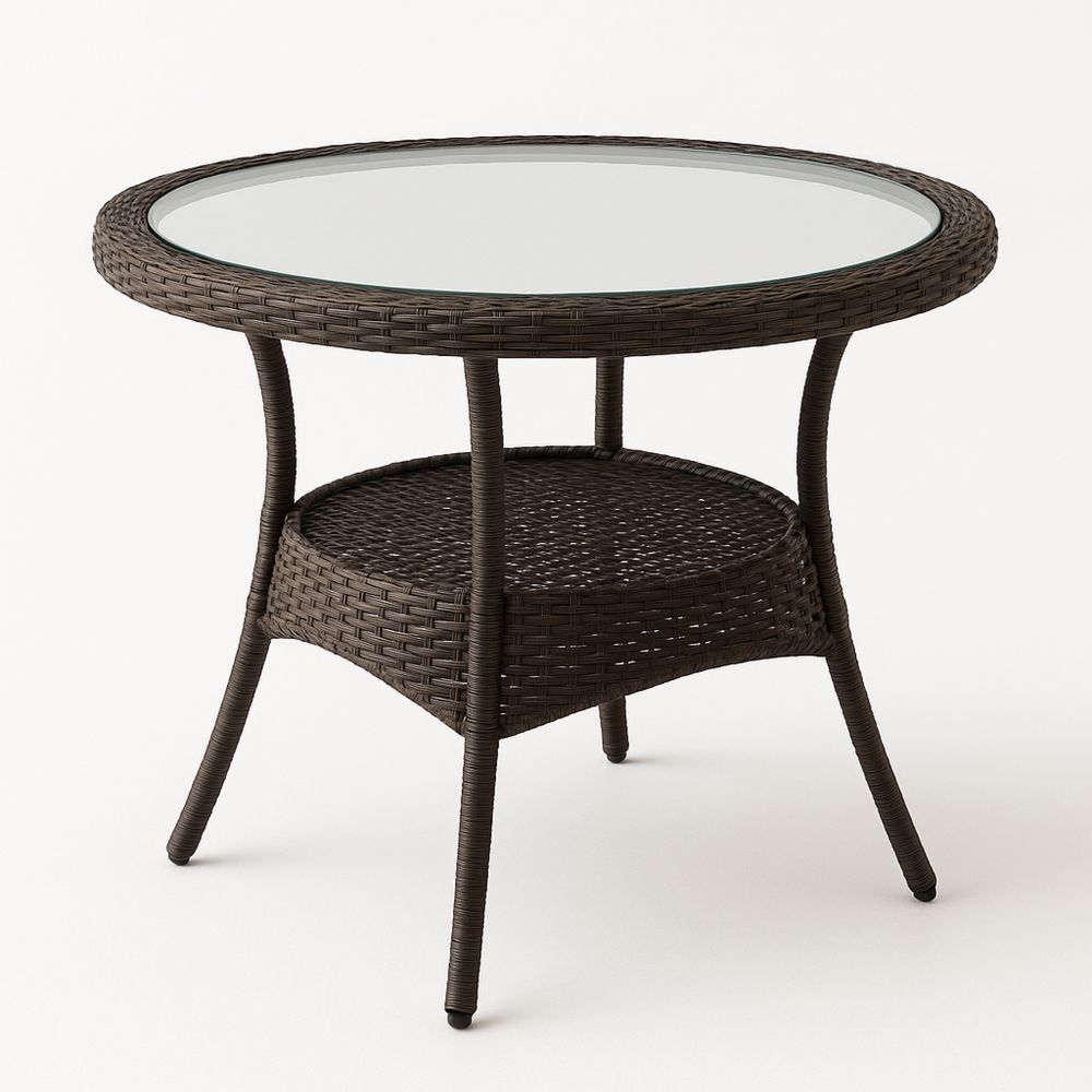 Pyöreä polyrottinkipöytä karkaistulla lasikannella, ruskea-Pureauroravital