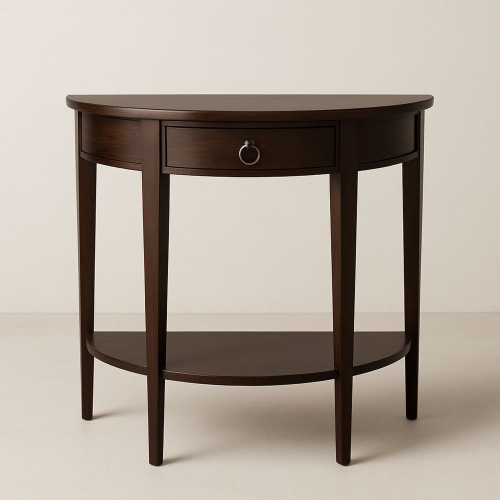 Puolipyöreä Pähkinäpuinen Sivupöytä Vetolaatikolla-Pureauroravital