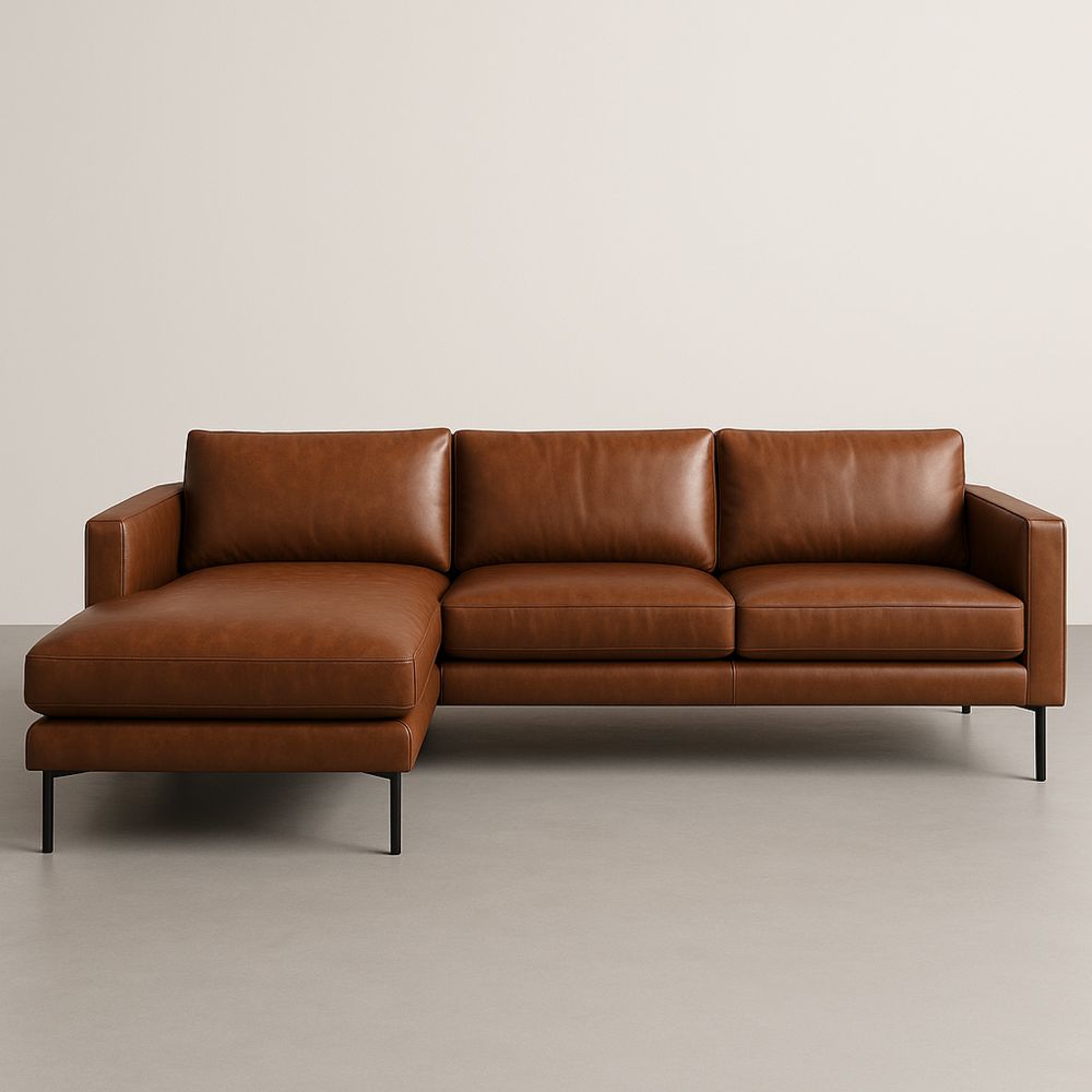 Nahkainen kulmasohva ruskea metallijaloilla-Pureauroravital