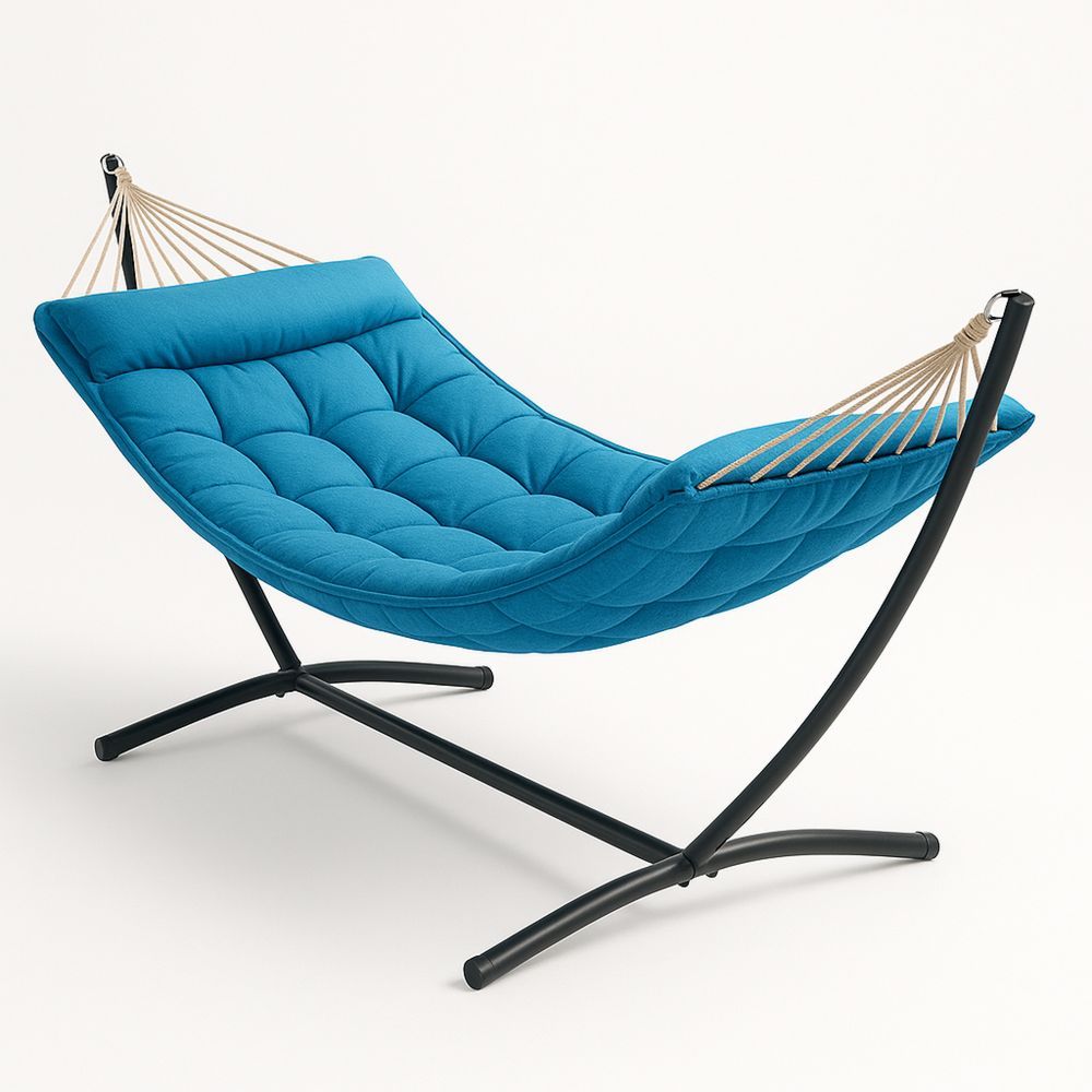 Riippumatto teräsrunko puuvilla-polyesteri sininen 200x100x120 cm-Pureauroravital