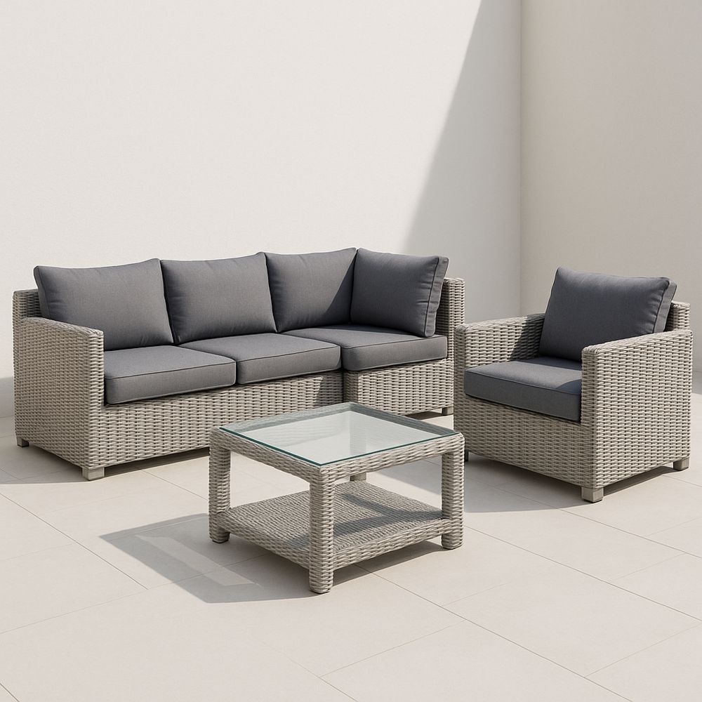 Polyrottinki ulkosohvasetti karkaistulla lasipöydällä, harmaa-Pureauroravital