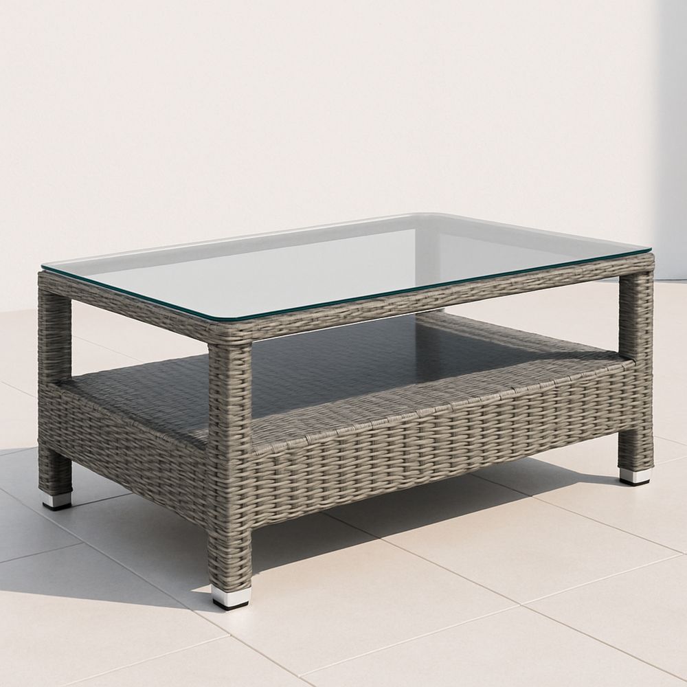 Lasupöytä polyrottinki ja karkaistu lasi 110x60x43 cm-Pureauroravital