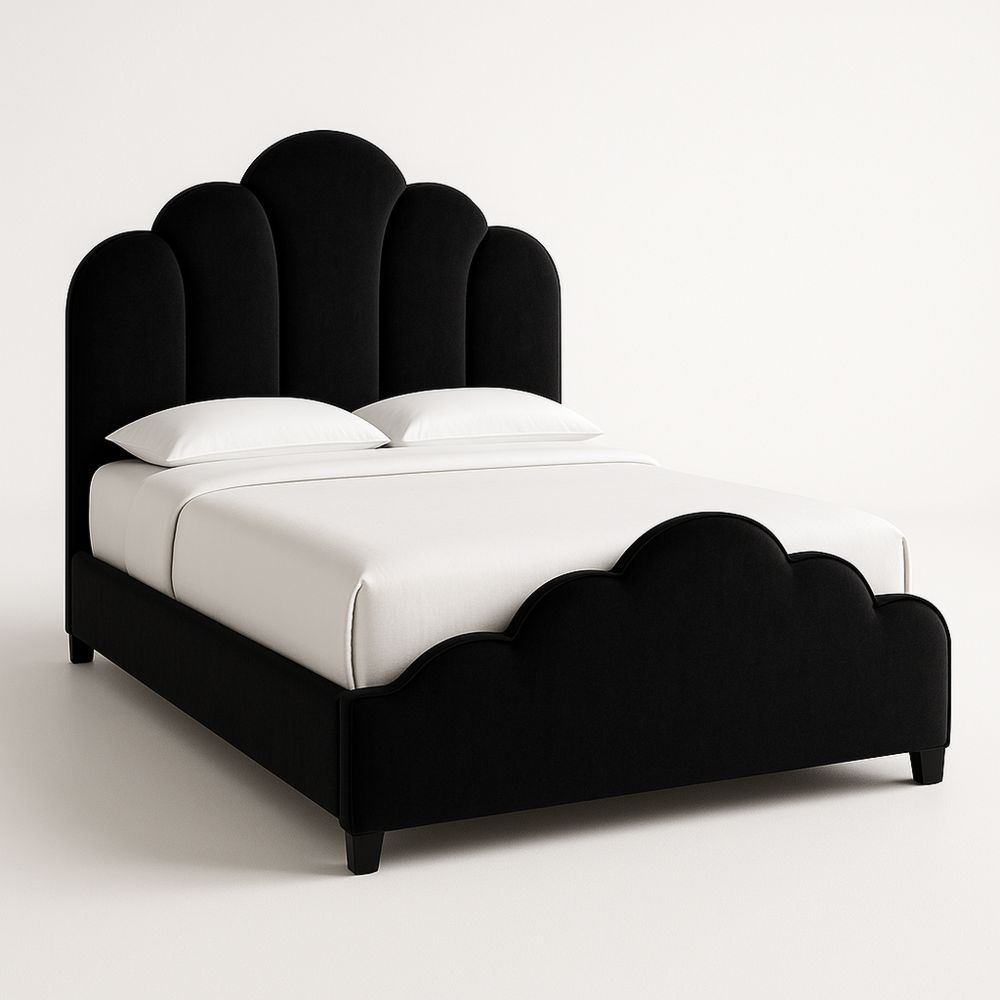 Musta Verhoiltu Vuode Aaltomuotoilu 200x160 cm-Pureauroravital