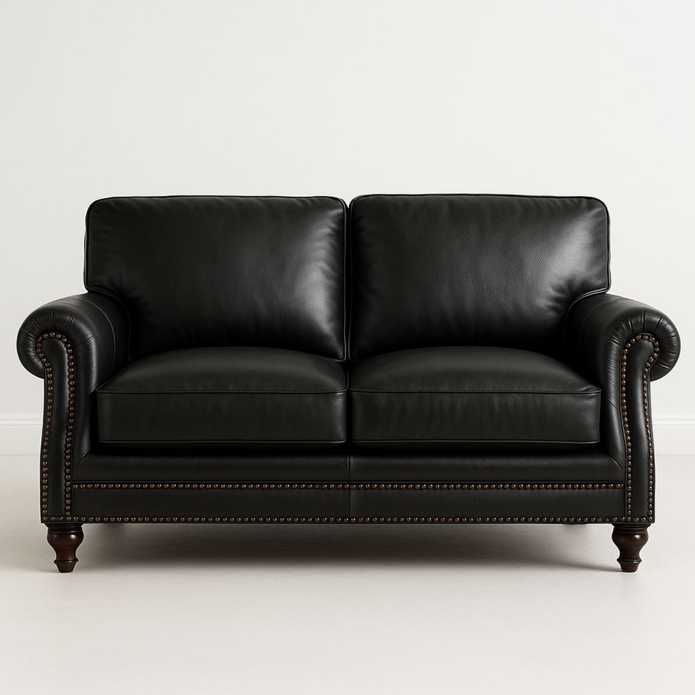 Kaksipaikkainen sohva tekonahkaverhoilulla ja mustalla rungolla-Pureauroravital