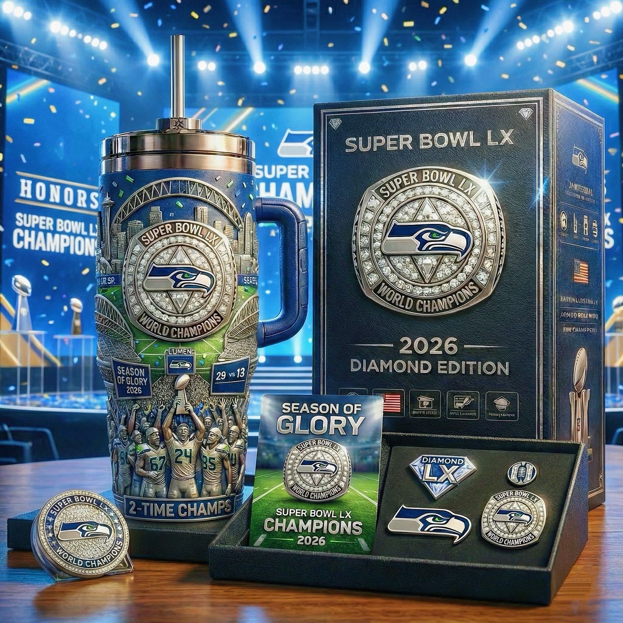 🏆 Diamond Season LX Champions Stanley Tumbler 🏈