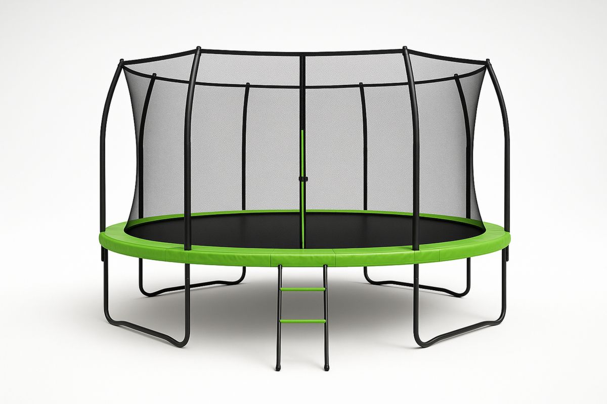 Pyöreä trampoliini turvaverkolla, teräs/muovi, musta/vihreä-Jardineterna