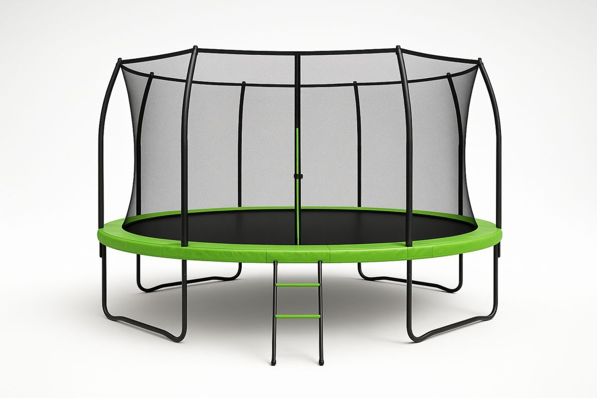 Pyöreä trampoliini turvaverkolla, teräs/muovi, musta/vihreä-Jardineterna