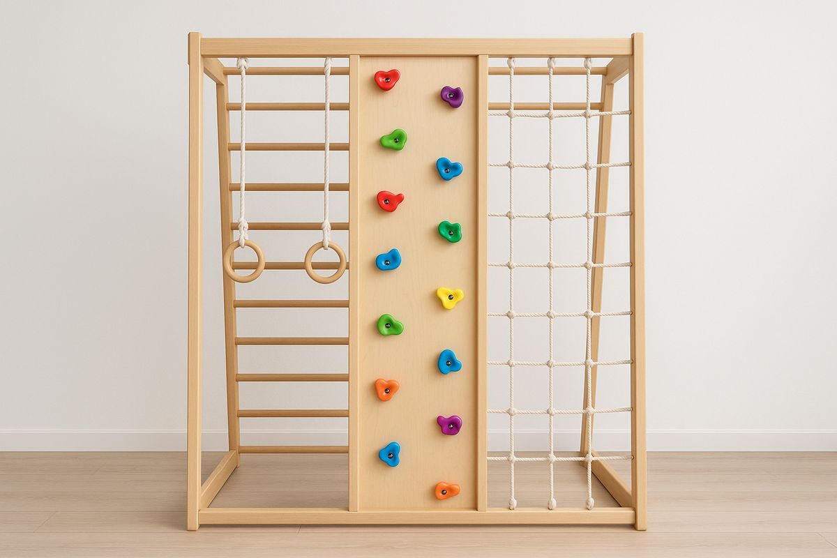 Lasten kiipeilyteline koivupuusta, voimistelurenkailla ja köysillä, 3+ v-Jardineterna