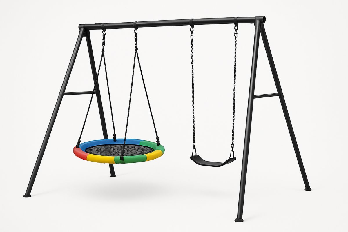 Lasten keinusetti, teräsrunko, perinteinen keinu ja pesäkeinu-Jardineterna